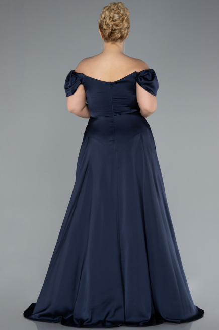 Robe de Soirée Grande Taille Longue Satin Bleu Marine ABU4576