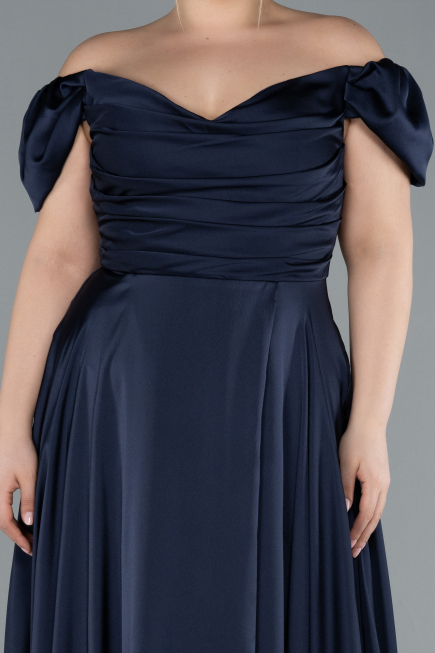 Robe de Soirée Grande Taille Longue Satin Bleu Marine ABU4576