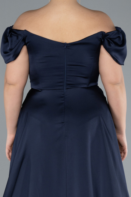 Robe de Soirée Grande Taille Longue Satin Bleu Marine ABU4576
