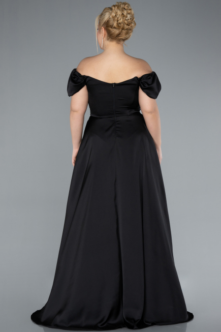 Robe de Soirée Grande Taille Longue Satin Noir ABU4576