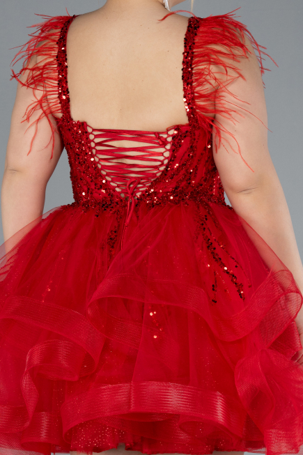Robe De Fiançailles Grande Taille Courte Rouge ABK2087