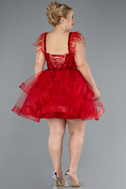 Robe De Fiançailles Grande Taille Courte Rouge ABK2087