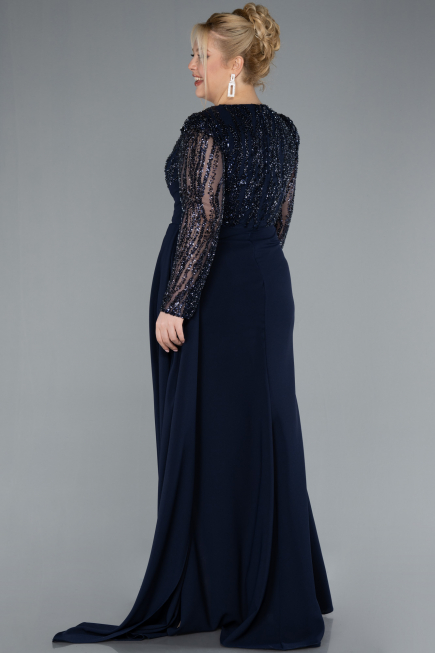 Robe de Soirée Grande Taille Longue Bleu Marine ABU4311