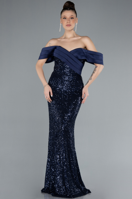 Robe de Soirée Longue Bleu Marine ABU4661