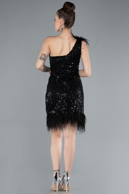 Robe De Soirée Courte Squameuse Noir ABU4580