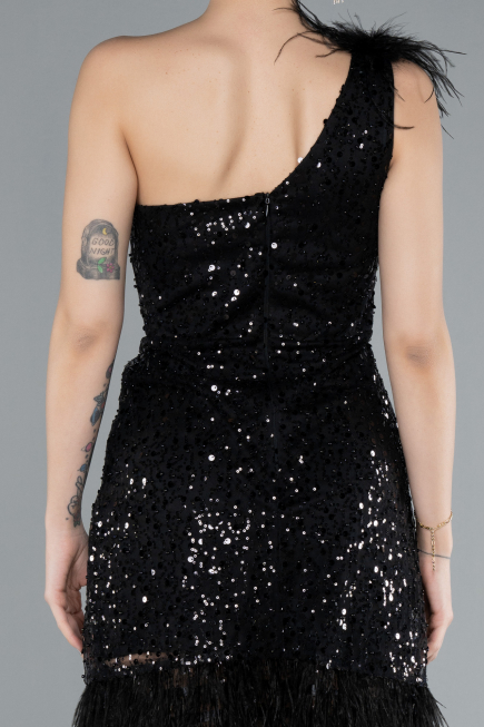 Robe De Soirée Courte Squameuse Noir ABU4580