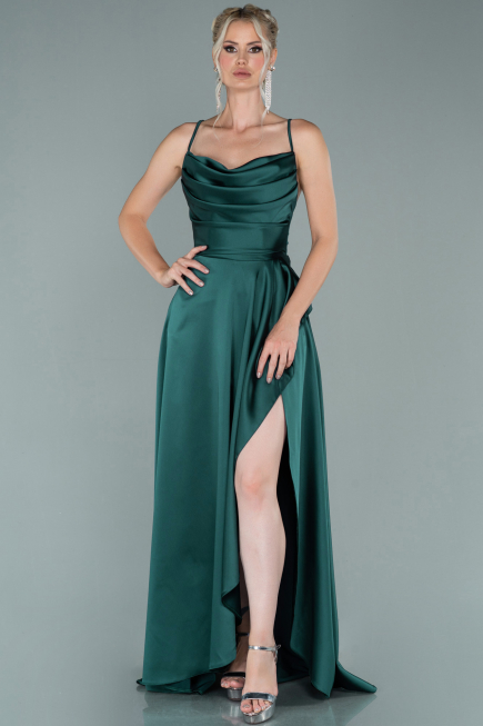 Robe De Soirée Satin Longue Émeraude ABU1843