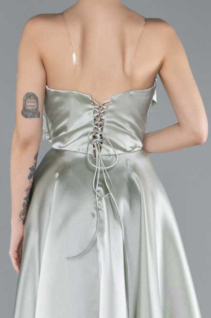 Robe de Soirée Longue Satin Menthe ABU4680