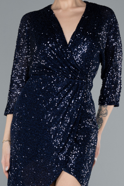Robe De Cérémonie Squameuse Courte Bleu Marine ABK1912