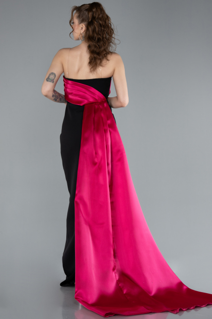 Robe de Soirée Longue Fuchsia-Black ABU4690