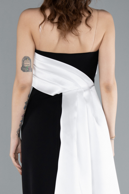 Robe de Soirée Longue Noir-Blanc ABU4690