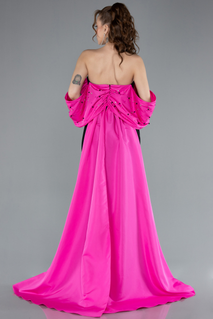 Robe de Soirée Longue Fuchsia-Black ABU4701