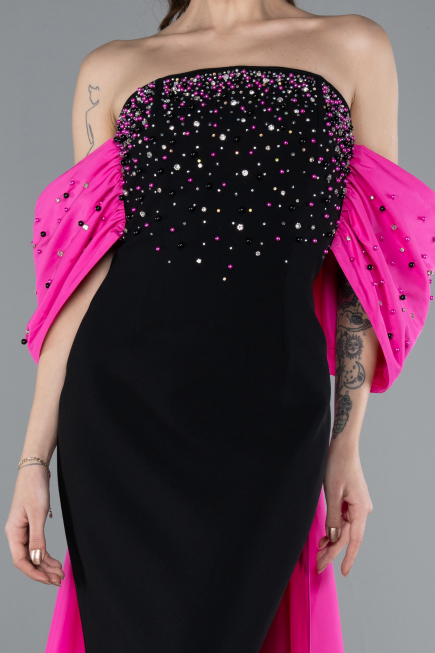 Robe de Soirée Longue Fuchsia-Black ABU4701