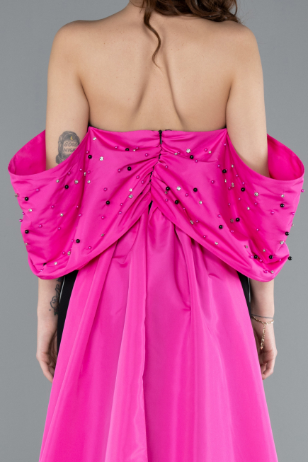 Robe de Soirée Longue Fuchsia-Black ABU4701