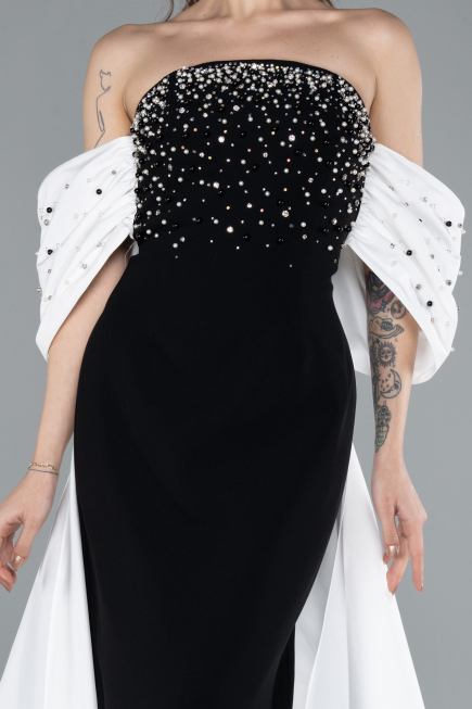 Robe de Soirée Longue Noir-Blanc ABU4701