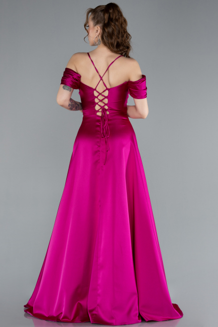 Robe de Soirée Longue Satin Fushia ABU4703