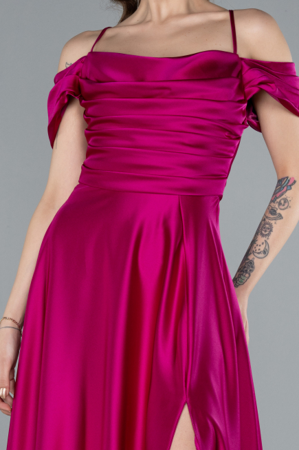 Robe de Soirée Longue Satin Fushia ABU4703