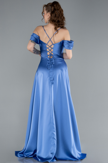 Robe de Soirée Longue Satin Indigo ABU4703