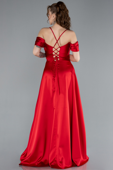 Robe de Soirée Longue Satin Rouge ABU4703