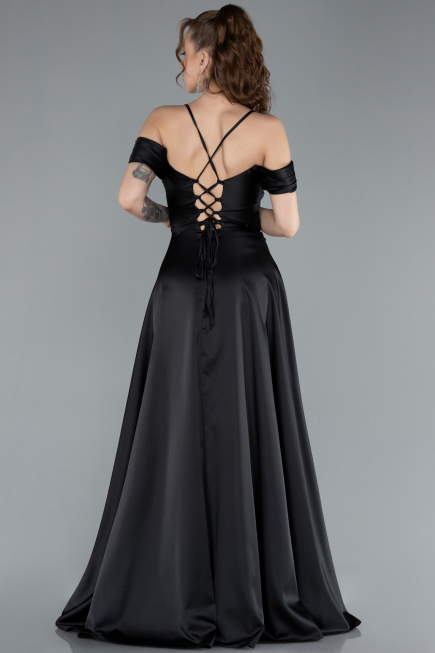 Robe de Soirée Longue Satin Noir ABU4703