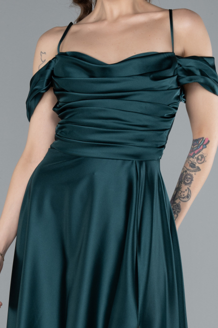 Robe de Soirée Longue Satin Émeraude ABU4703