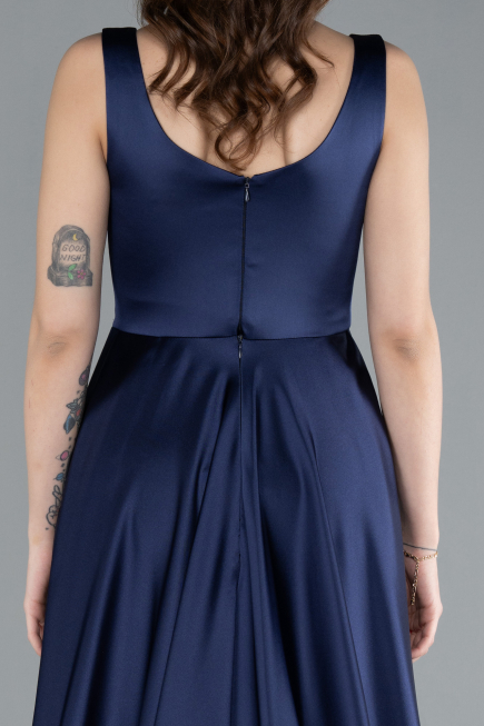 Robe de Soirée Longue Satin Bleu Marine ABU4715