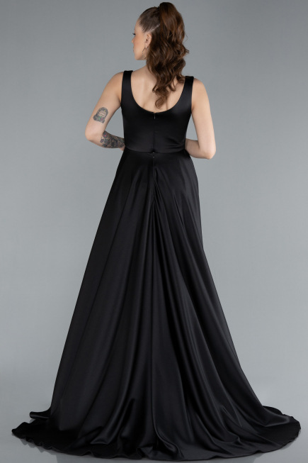 Robe de Soirée Longue Satin Noir ABU4715