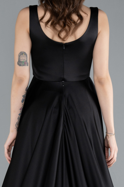 Robe de Soirée Longue Satin Noir ABU4715