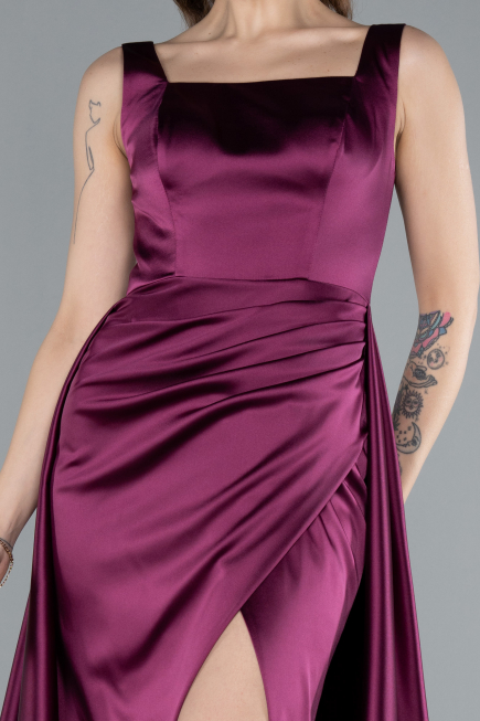 Robe de Soirée Longue Satin Couleur Cerise ABU4715