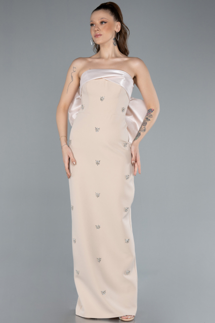 Robe de Soirée Longue Beige ABU4716