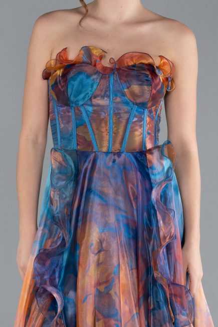Robe de Soirée Longue Bleu Pétrole ABU4734