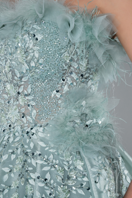 Robe De Soirée De Créateur Longue Menthe ABU4738