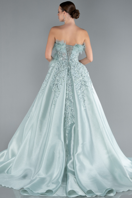 Robe De Soirée De Créateur Longue Menthe ABU4738