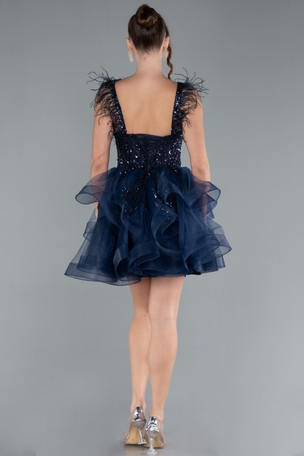 Robe De Fiançaille Courte Bleu Marine ABK2079
