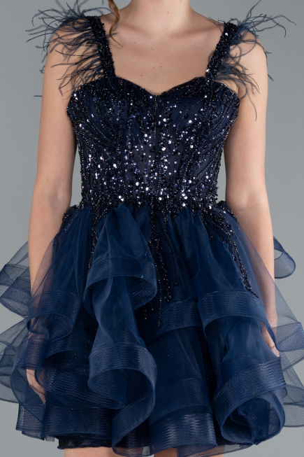 Robe De Fiançaille Courte Bleu Marine ABK2079
