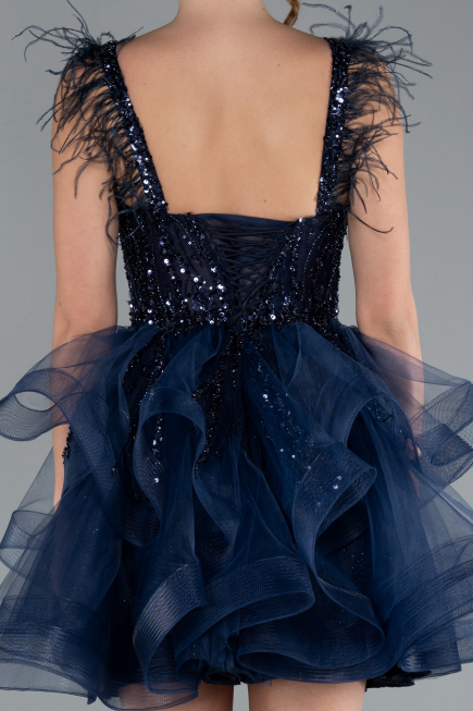 Robe De Fiançaille Courte Bleu Marine ABK2079