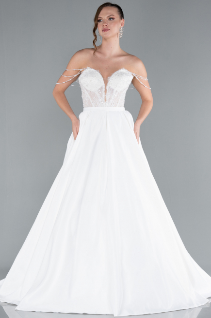 Robes de Mariage Longue Satin Blanc ABG097
