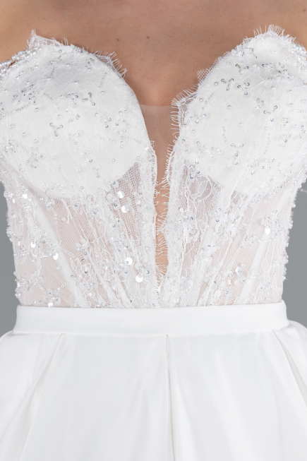 Robes de Mariage Longue Satin Blanc ABG097