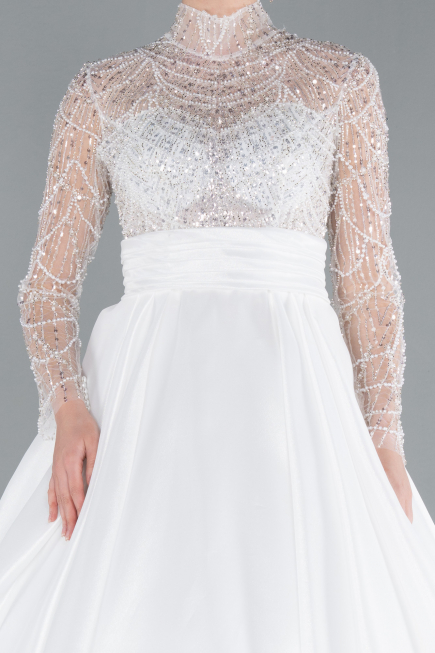 Robes de Mariage Longue Satin Blanc ABU4249