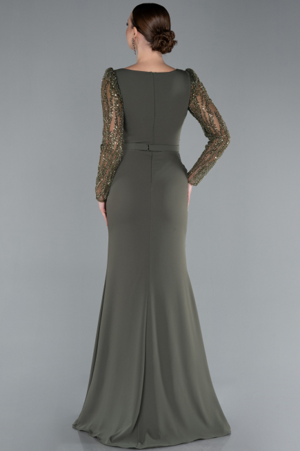 Robe de Soirée Longue Mousseline Kaki ABU4732