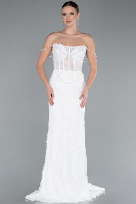 Robes de Mariage Longue Dantelle Blanc ABG035