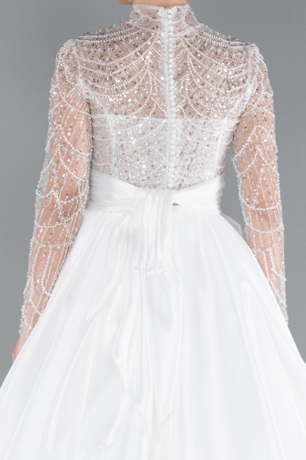 Robes de Mariage Longue Satin Blanc ABU4249