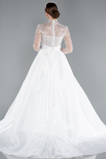 Robes de Mariage Longue Satin Blanc ABU4249