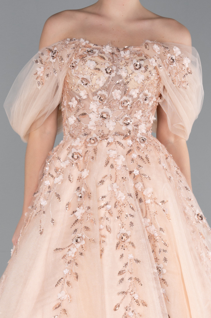 Robe De Soirée De Créateur Longue Saumon ABU4720