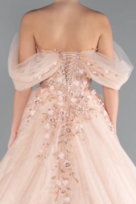Robe De Soirée De Créateur Longue Saumon ABU4720