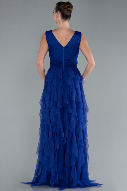 Robe de Soirée Longue Bleu Saxe ABU4723