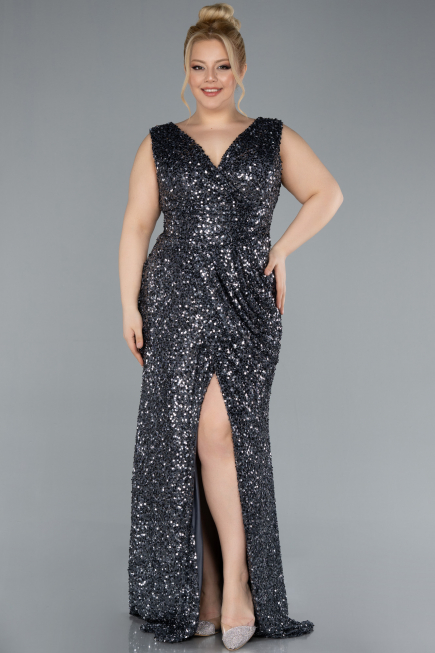 Robe de Soirée Grande Taille Longue Anthracite ABU4673