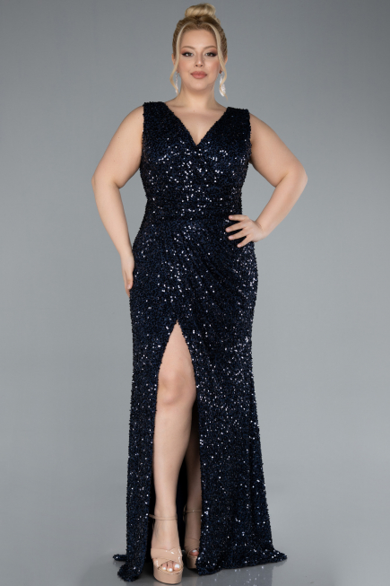 Robe de Soirée Grande Taille Longue Bleu Marine ABU4673