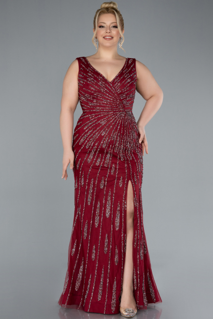 Robe De Soirée Grande Taille Longue Rouge Bordeaux ABU4717