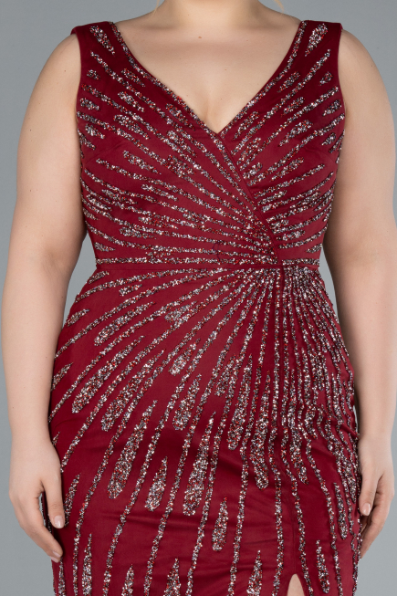 Robe De Soirée Grande Taille Longue Rouge Bordeaux ABU4717